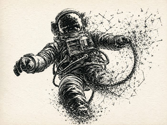Astronaut auflösende Zerfallsspuren