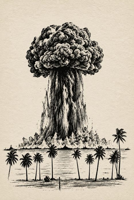 Atomexplosion über tropischem Strand