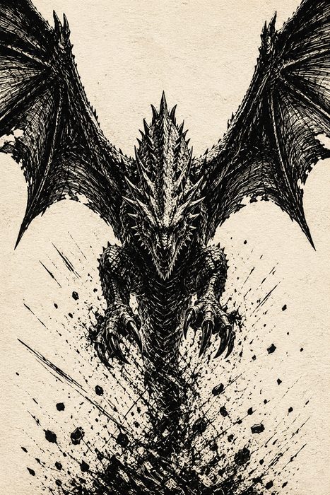 Bedrohlicher Drache in Holzschnitt-Sti