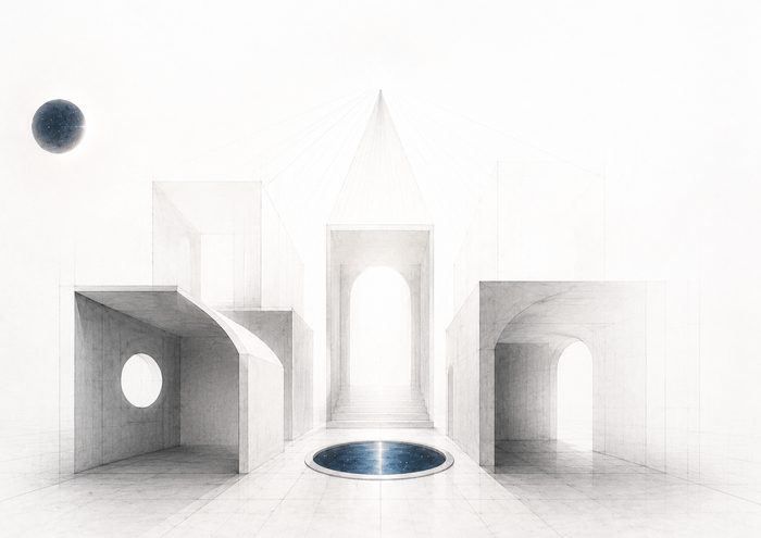Surreale Architektur in lichtdurchfluteter Halle
