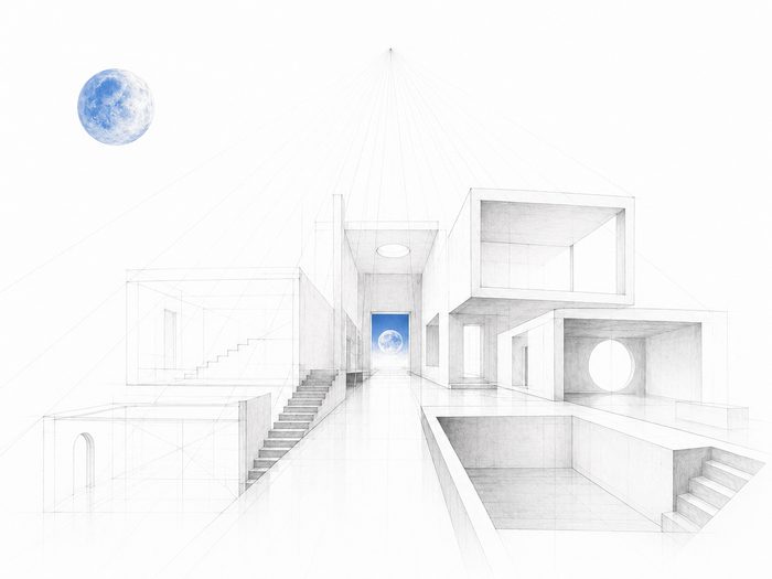 Surreale Architektur mit geometrischen Räumen