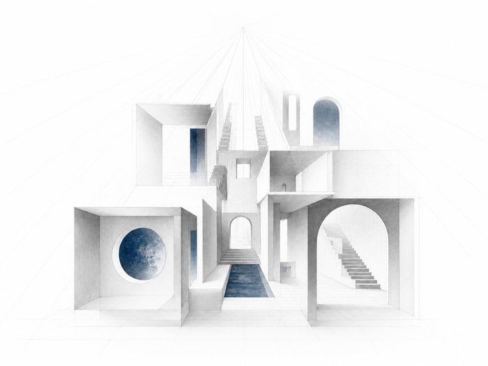 Surrealistische Architektur mit Perspektiven