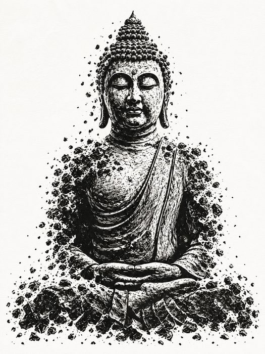 Zerfallende Buddha-Statue in Meditation