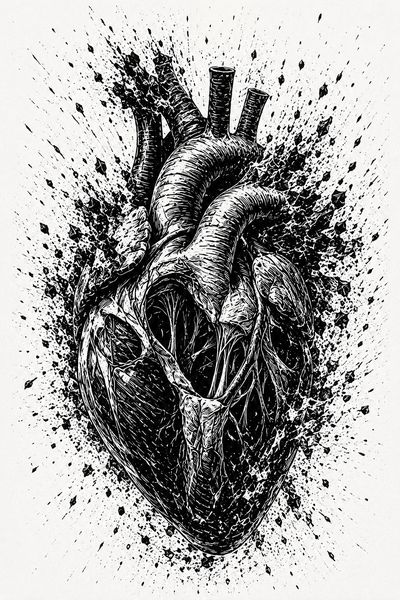Anatomisches Herz im Linolschnitt-Stil