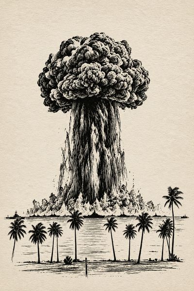 Atomexplosion über tropischem Strand