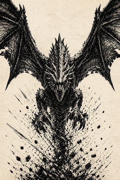 Bedrohlicher Drache in Holzschnitt-Sti