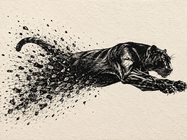 Dynamischer Sprung einer schwarzen Pantherin
