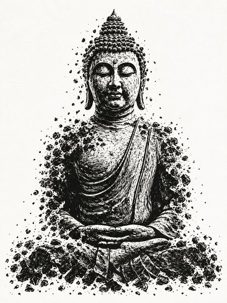 Zerfallende Buddha-Statue in Meditation