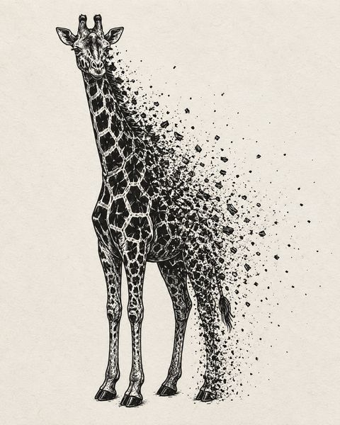 Zerfallende Giraffe in Linocut-Stil