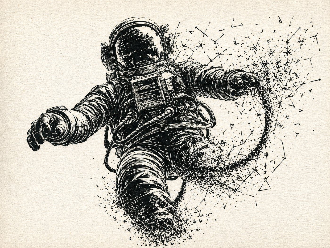 Astronaut auflösende Zerfallsspuren