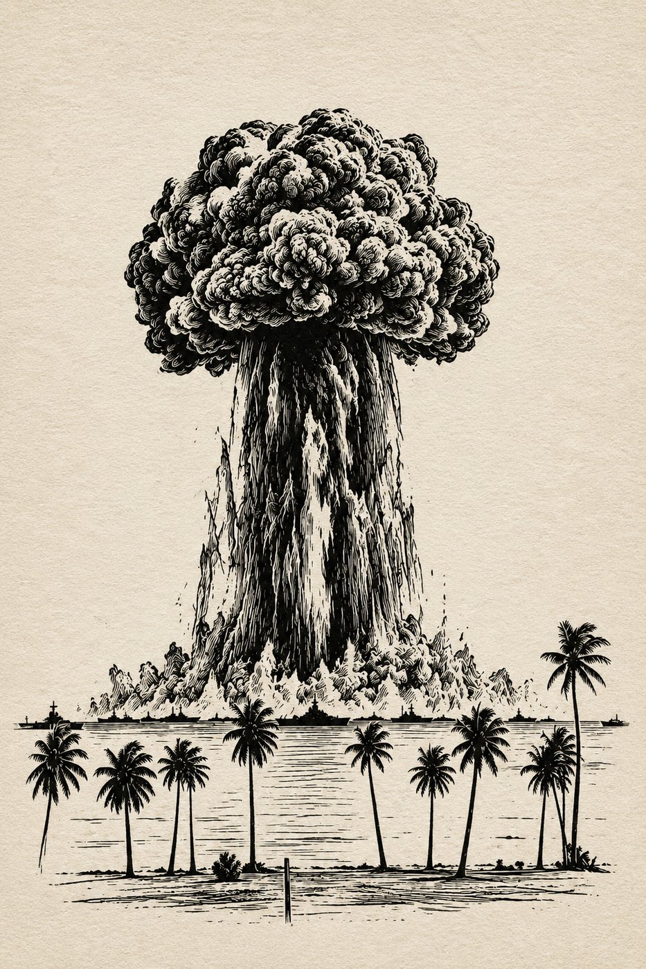 Atomexplosion über tropischem Strand