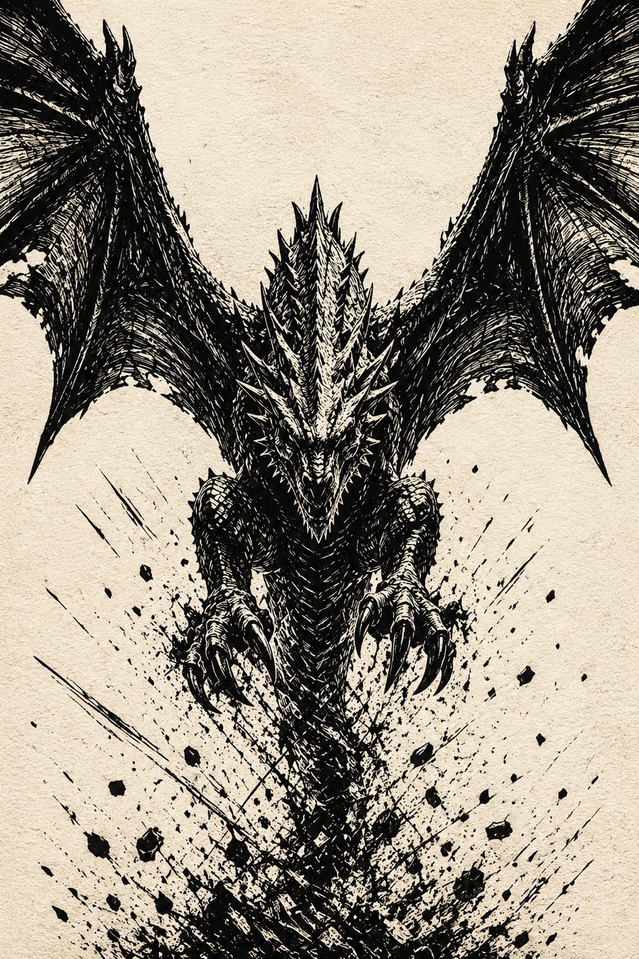 Bedrohlicher Drache in Holzschnitt-Sti