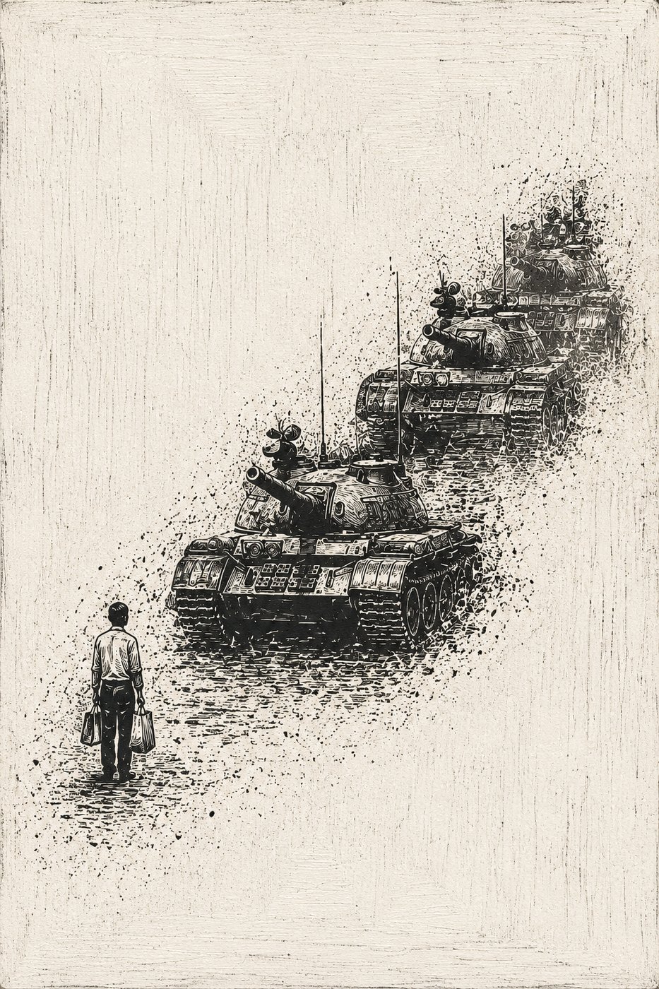 Ein Mann und die Panzerkolonne