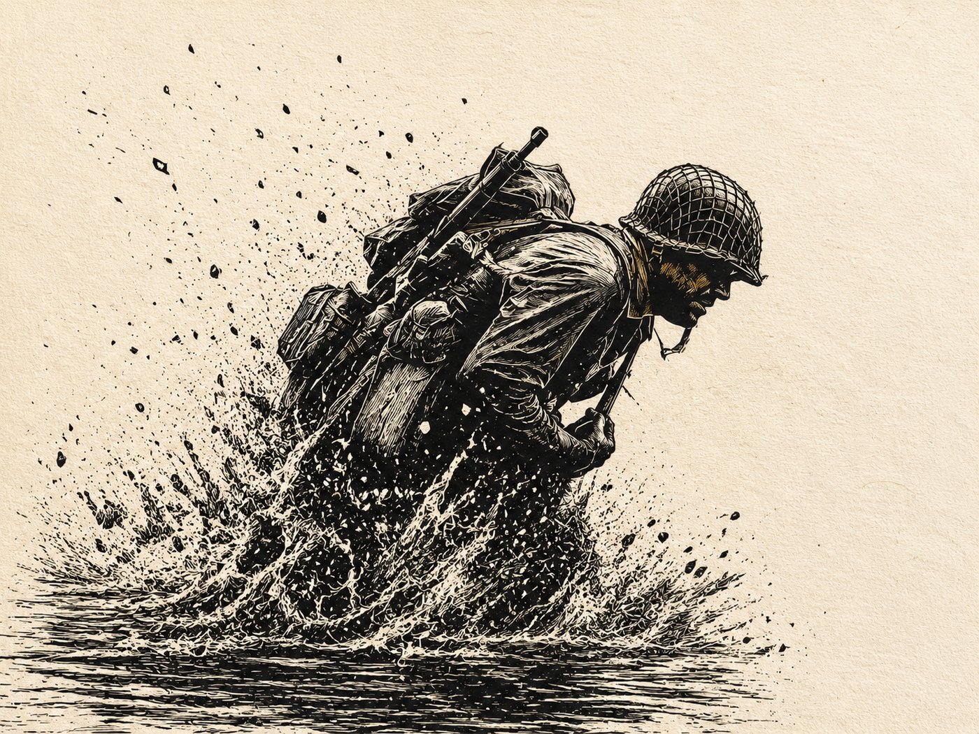 Soldat im Sturm durch Wasser