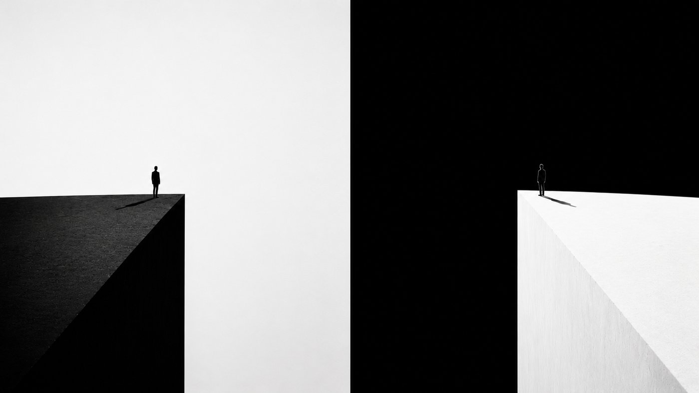 Gegensätze in minimalistischem Raum mitte