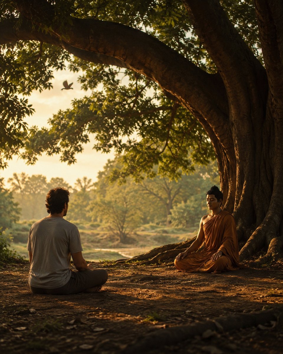 Meditation im goldenen Sonnenlicht