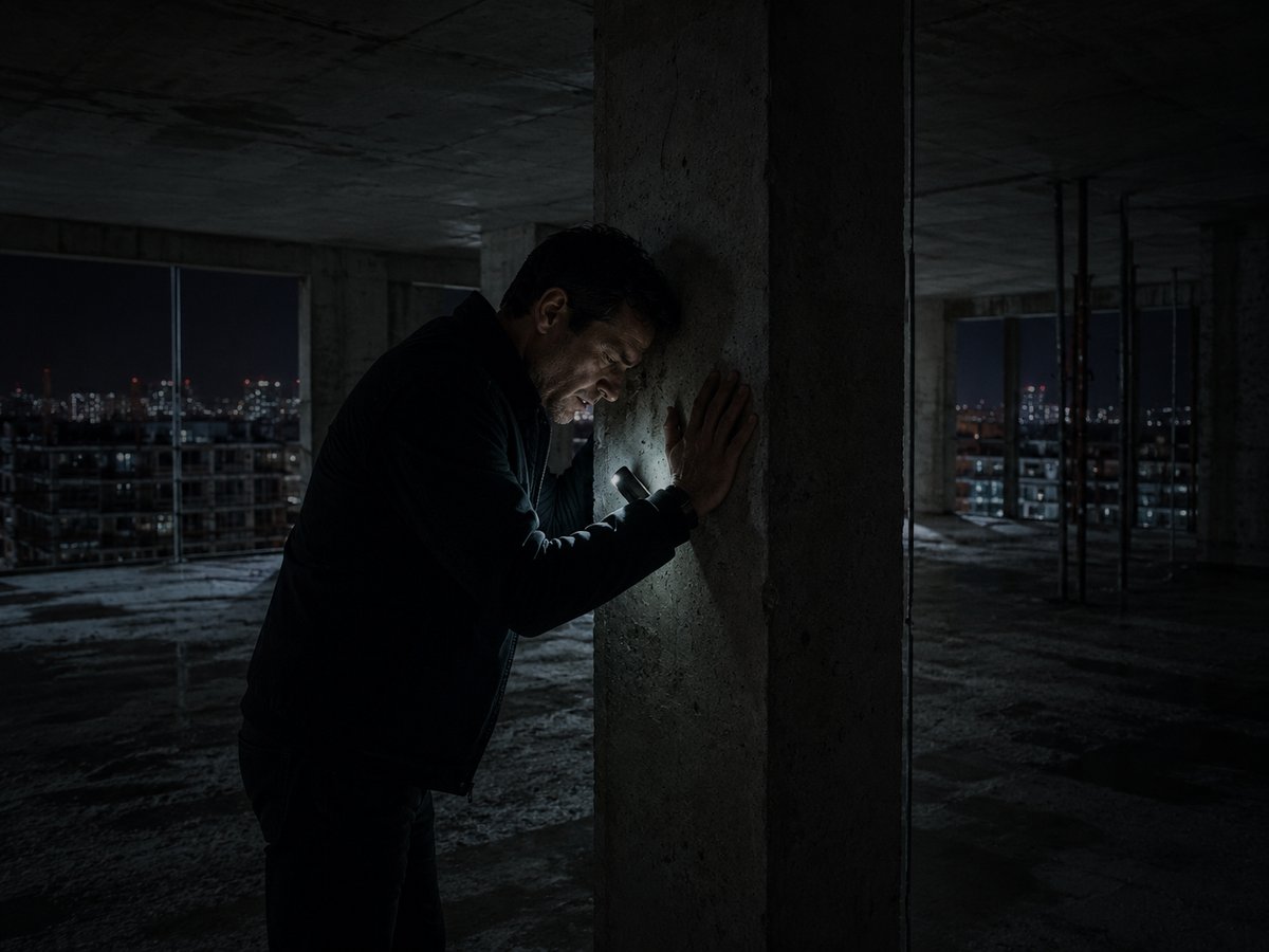 Die Hand am Beton — Martin allein im Rohbau