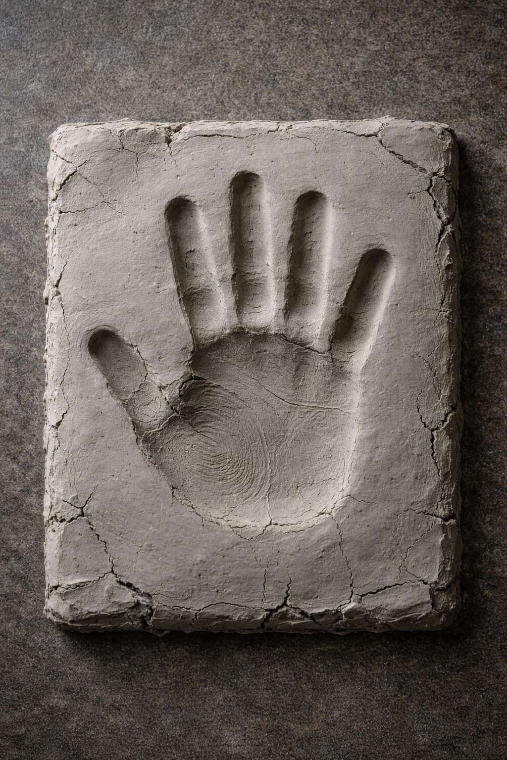 Handabdruck in getrocknetem Ton