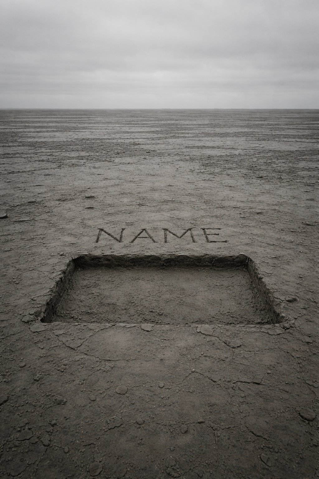 Wort NAME in lehmigem Boden eingraviert